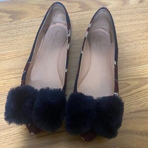 Kate Spade Ellen Fur Bow flats Navy/Burgundy 6.5